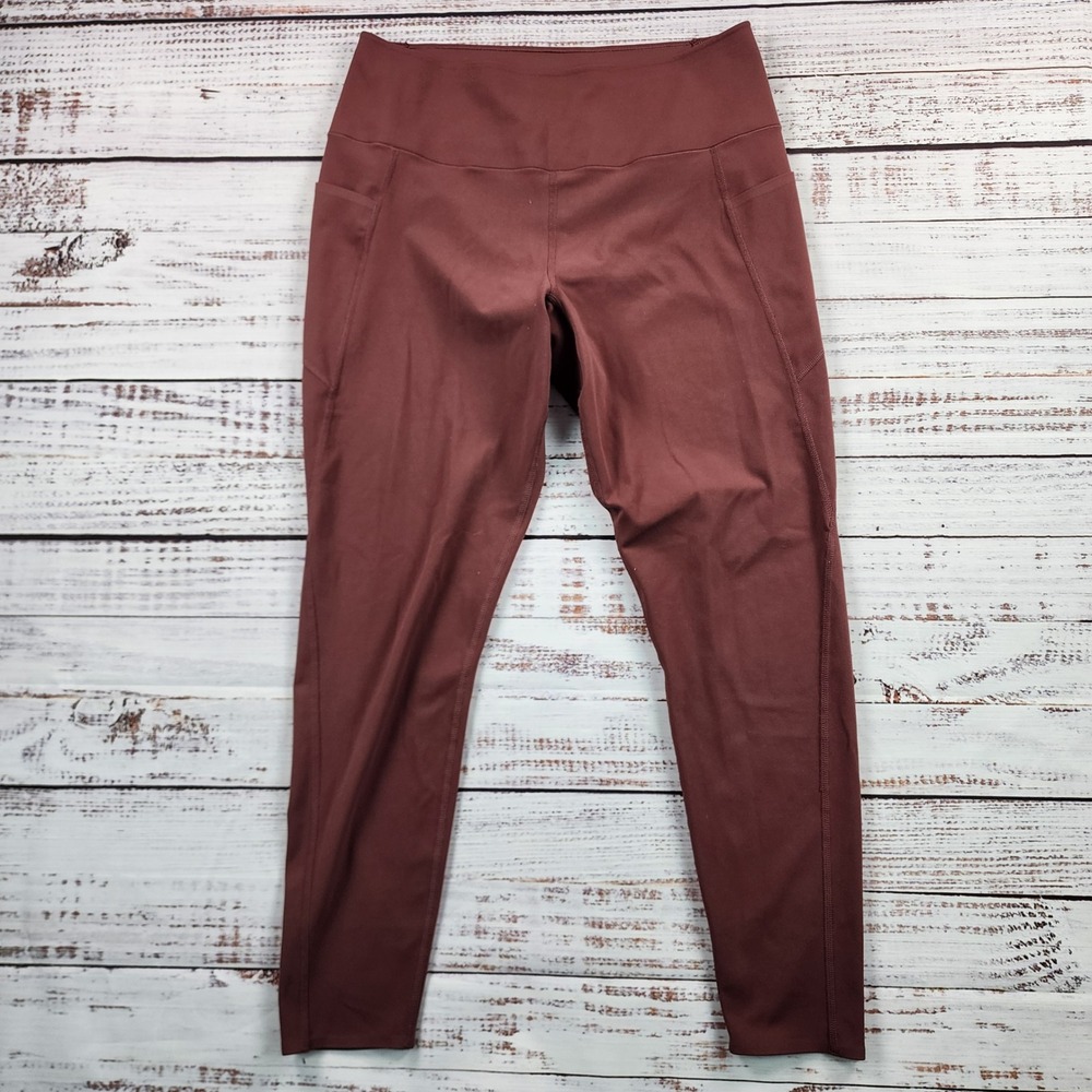 Uniqlo AIRism Pocket‎ Leggings Womens XL Brown Maroon UV Protection 241-450409